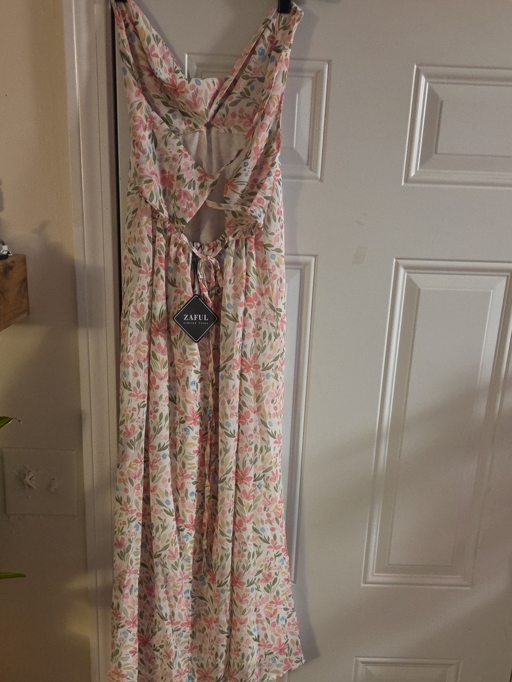 Zaful Pink Floral Backless V-Neck Maxi Dress